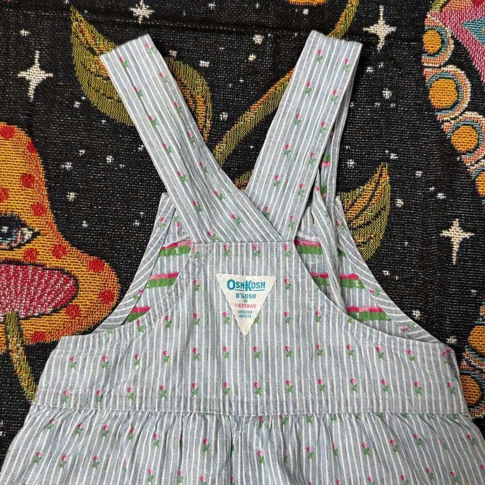 Vintage 90s OshKosh B'Gosh Floral Striped Embroidered Vestbak Overalls Girls 6